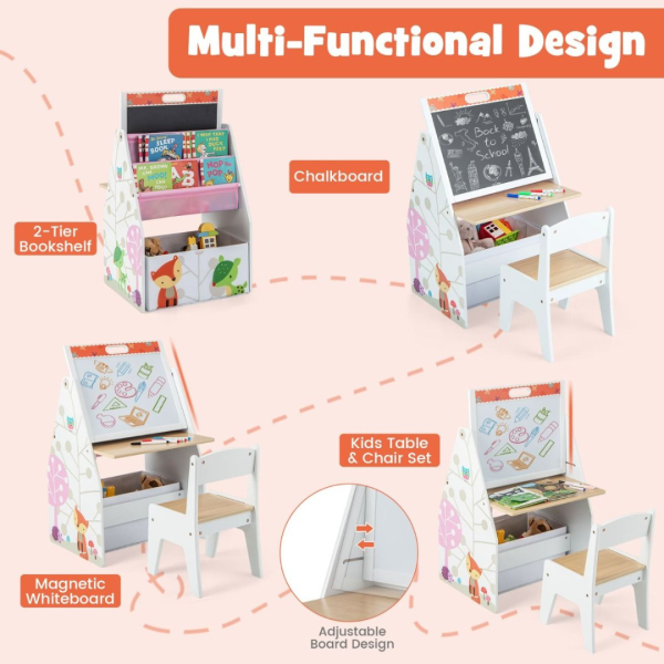 Kids Easel Play Station with Chair and Storage